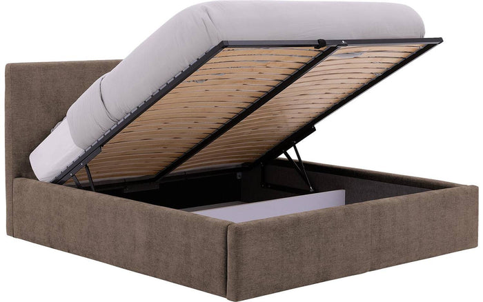 Goossens Bedframe Mysen Storage - 160 x 200 - Stof fijn geweven bruin