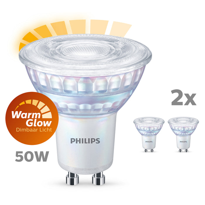 Energiezuinige Philips LED Spot - 50 W - GU10 - Dimbaar warmwit licht - 2 stuks - Bespaar op energiekosten