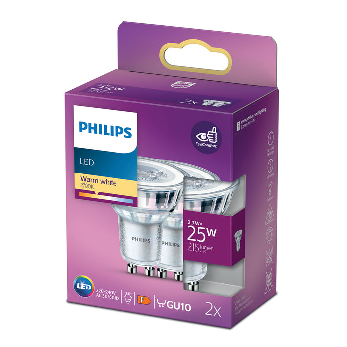 Energiezuinige Philips LED Spot - 25 W - GU10 - warmwit licht - 2 stuks - Bespaar op energiekosten