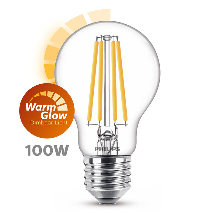 Philips LED Lamp Transparant - 100 W - E27 - Dimbaar warmwit licht