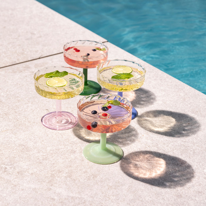 &k amsterdam Coupe Twirl Champagneglazen - Groen - Set van 2