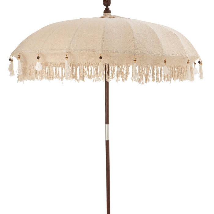 J-Line parasol Kwastjes|Schelpen - hout - beige|donkerbruin - L