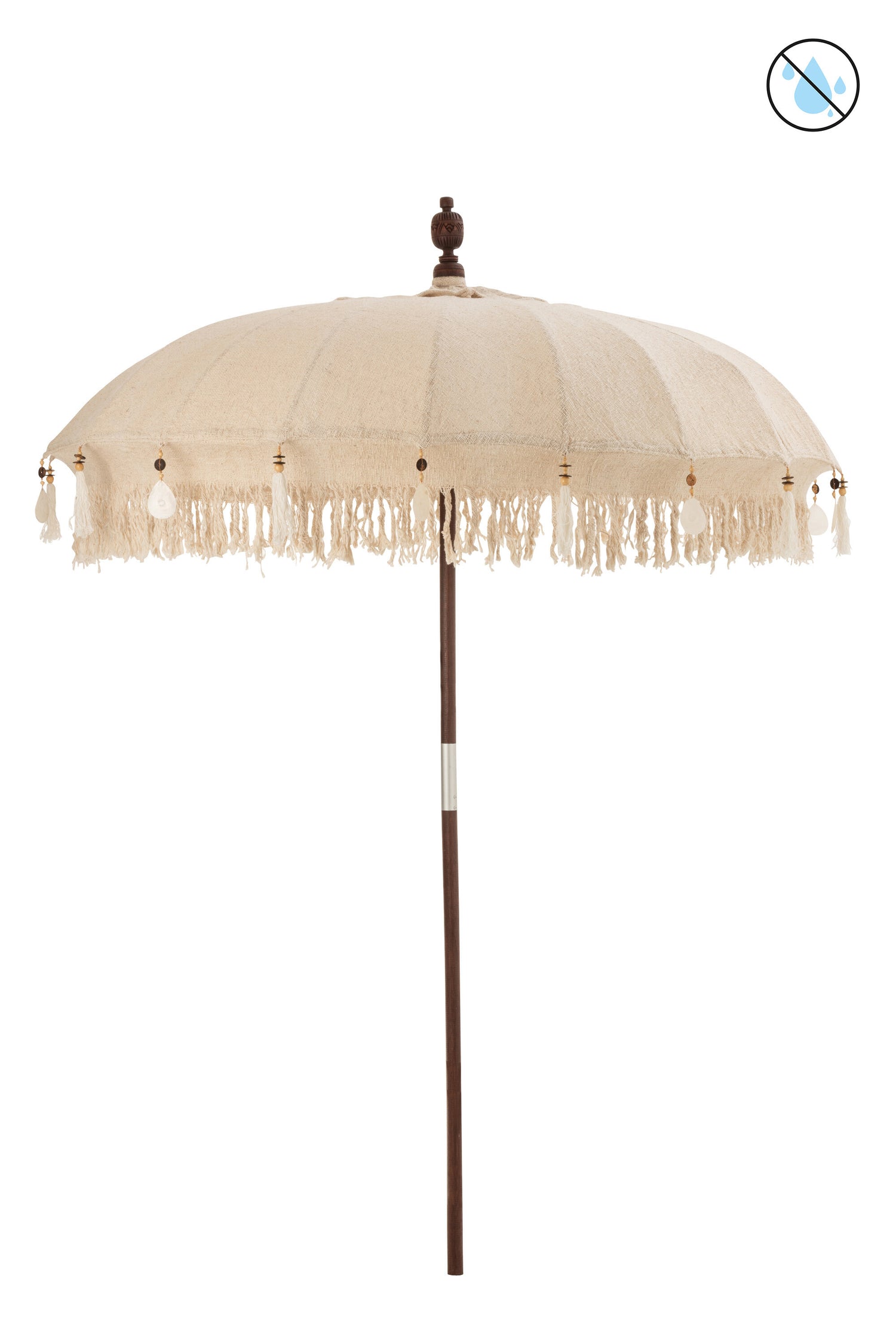 J-Line parasol Kwastjes|Schelpen - hout - beige|donkerbruin - L