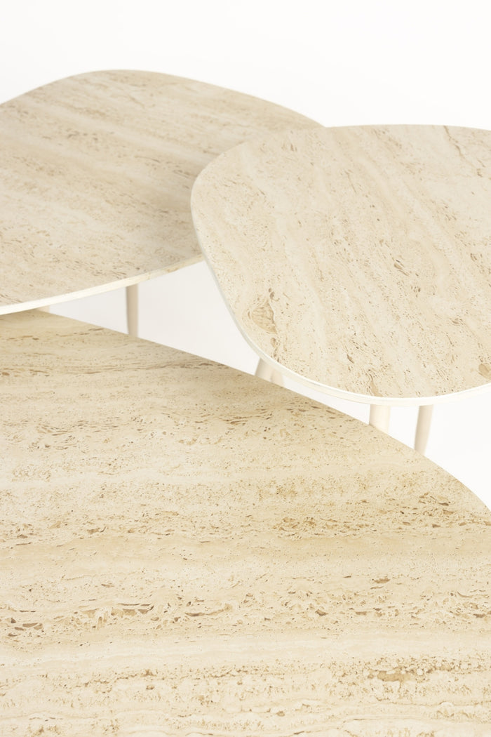 Housecraft Faiz Bijzettafel Travetin-Look Set van 3 - Beige