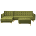 Beliani-ABERDEEN-Hoekslaapbank ottomaan-Olijfgroen-Rechts-Fluweel