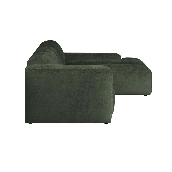 by fonQ Plume 3-zits Hoekbank met Chaise Longue Rechts - Chenille -  Donkergroen