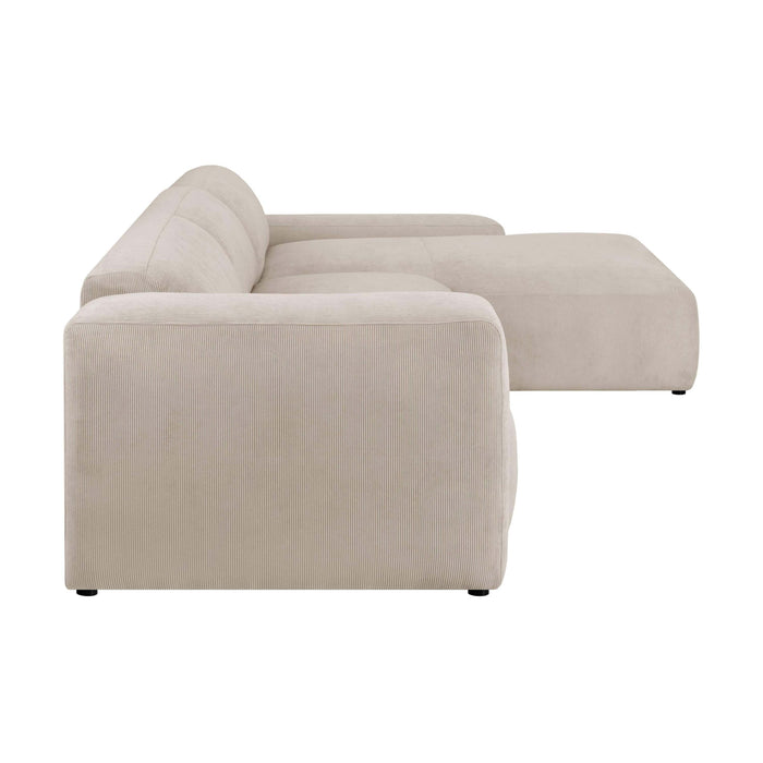 by fonQ Wonder 5-zits Hoekbank met Chaise Longue Rechts XL - Rib - Beige