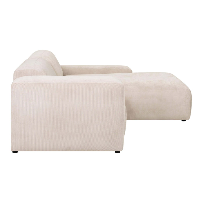 by fonQ Wonder 3-zits Hoekbank met Chaise Longue XL Rechts - Rib - Crème