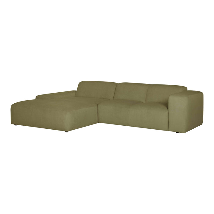 by fonQ Wonder 4-zits Hoekbank met Chaise Longue Links XL - Rib - Mosgroen