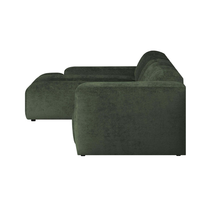 by fonQ Plume 3-zits Hoekbank met Chaise Longue Links - Chenille - Donkergroen