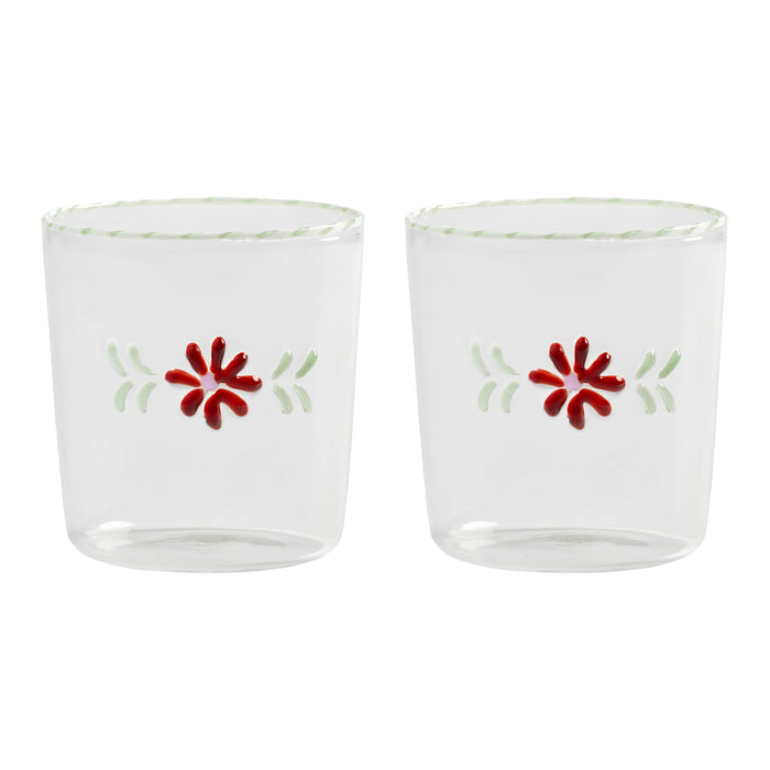 &k amsterdam Flora Waterglazen - Rood - Set van 2