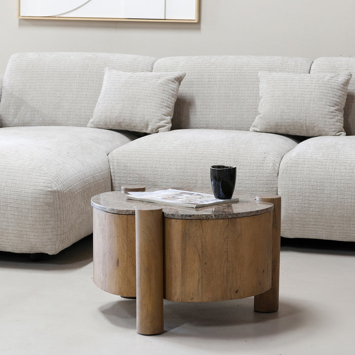 Giga Meubel - Salontafel Rond Marmer 60cm - Naturel Mangohout
