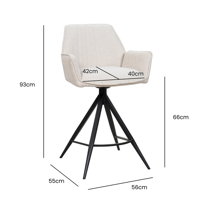 Giga Meubel - Barstoel Beige Stof - Zithoogte	66cm - Noa - Set van 2