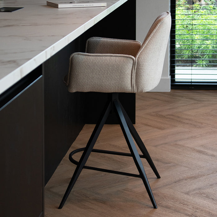 Giga Meubel - Barstoel Beige Stof - Zithoogte	66cm - Noa - Set van 2