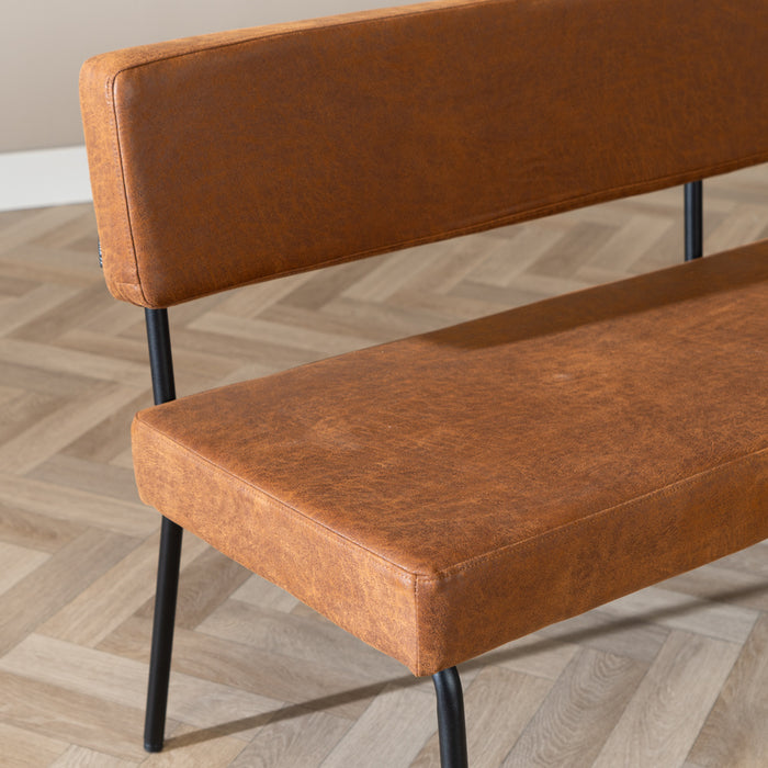 Bronx71 Industriële eetkamerbank Espen cognac eco-leer 190 cm