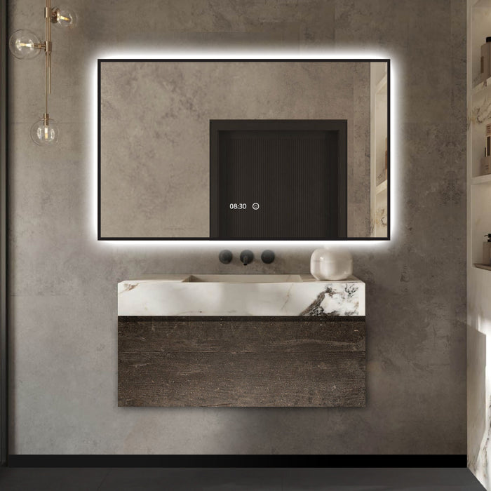 Vtw Living - Badkamerspiegel met Verlichting Rand Zwart - 80 x 60 cm