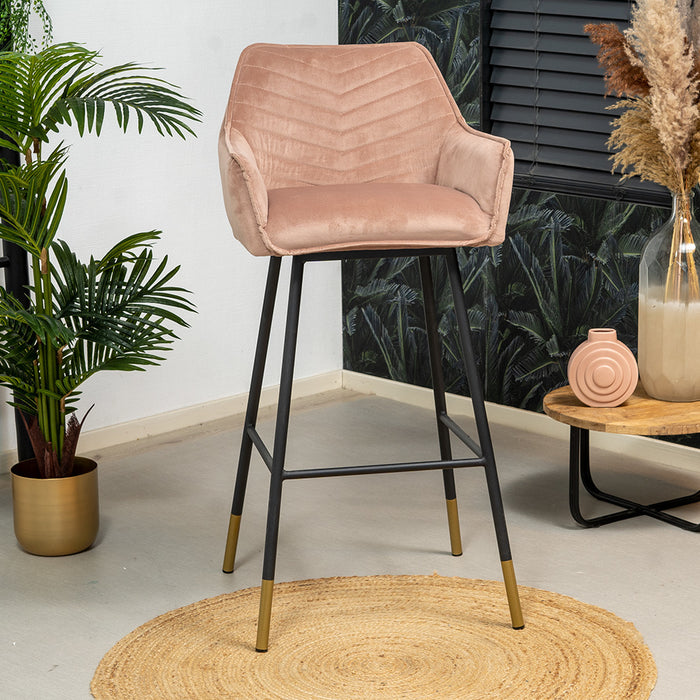 Bronx71 Velvet barkruk Fiona roze 65-78 cm - Barkrukken set van 2