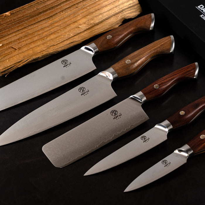 Homizu Baranoki universeel keukenmes - 13cm - VG-10 damascus mes|hout