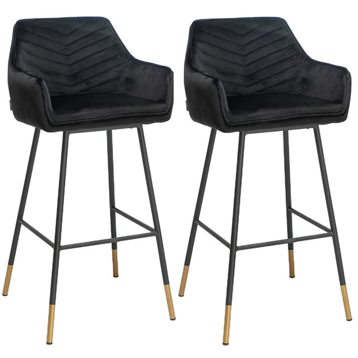 Bronx71 Velvet barkruk Fiona zwart 65-78 cm - Barkrukken set van 2