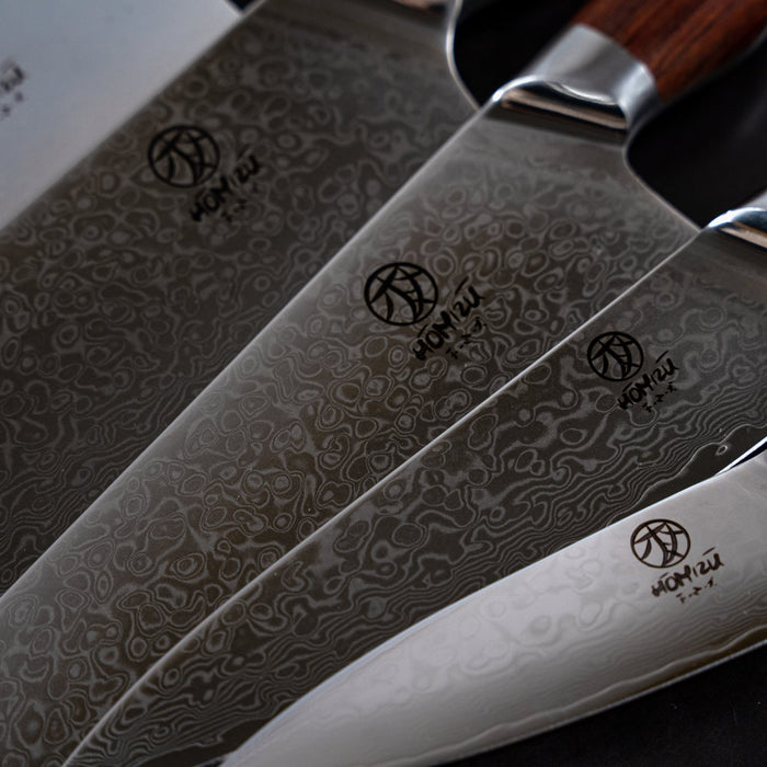 Homizu Baranoki officemes - 9cm - VG-10 damascus mes|rozenhout - bruin