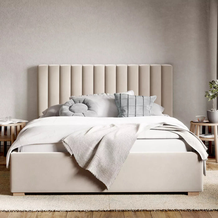by fonQ Mara Tweepersoonsbed met Opbergruimte 160 x 200 cm - Fluweel - Crème