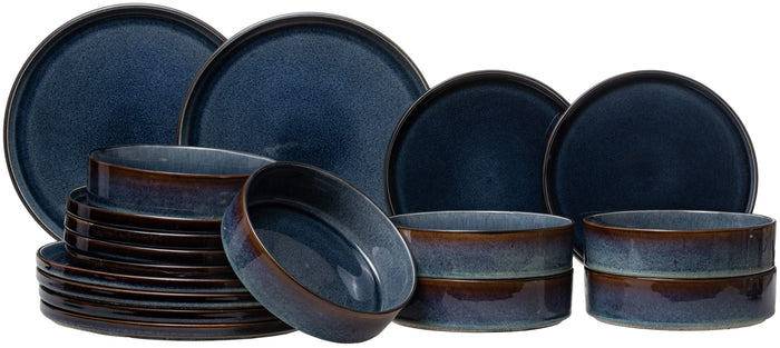 Cosy & Trendy Serviesset Quintana Blue 18-delig | 6 personen - 6 dinerborden, 6 diepe borden en 6 ontbijtborden