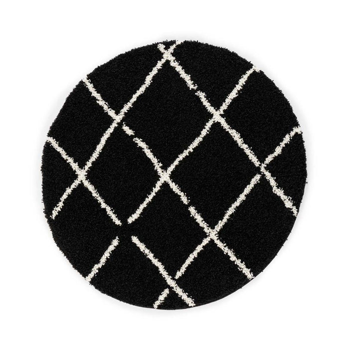 Boho&me Rond hoogpolig vloerkleed ruiten Habitat - zwart|wit - 100 cm