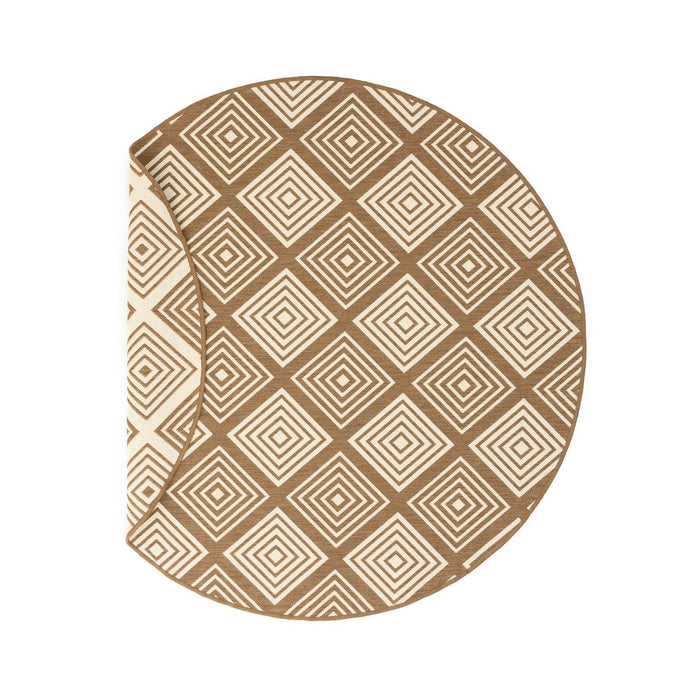 Tapeso Rond Buitenkleed ruit - Flip Gem lichtbruin - 160 cm