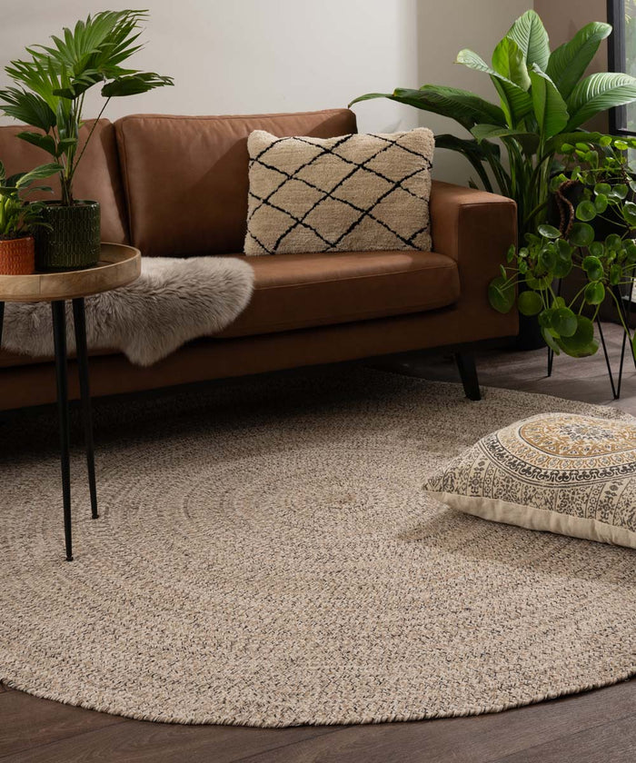 Boho&me Rond vloerkleed katoen - Joy beige|wit - 200 cm