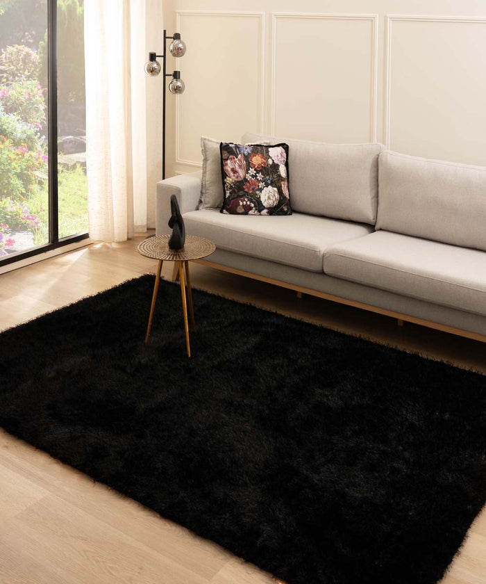 Tapeso Hoogpolig vloerkleed velvet - Posh zwart - 120x180 cm