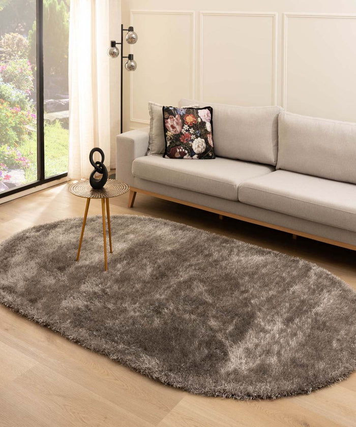 Tapeso Ovaal hoogpolig vloerkleed velvet - Posh grijs - 150x240 cm