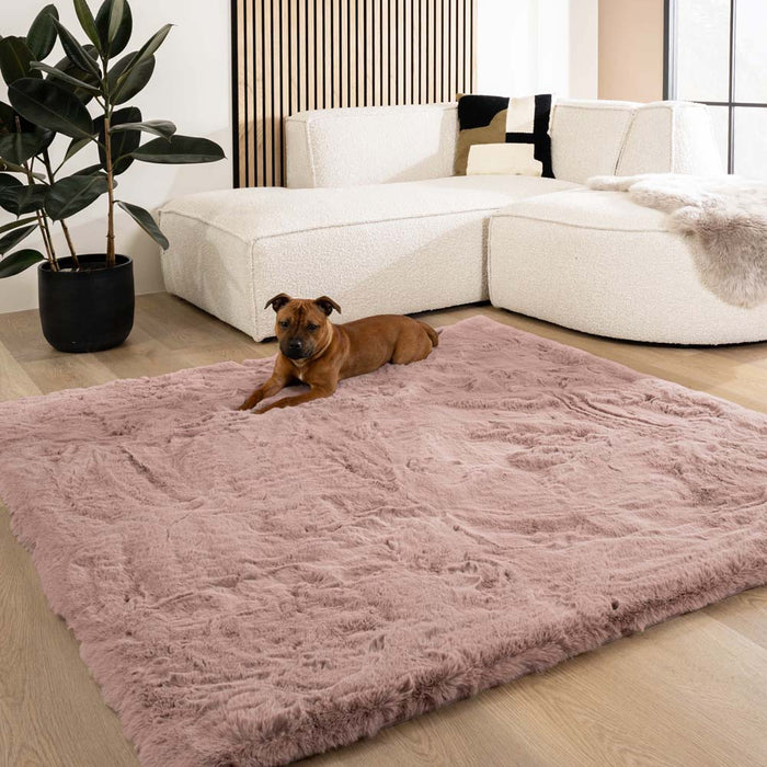 Tapeso Fluffy vloerkleed vierkant - Comfy Deluxe roze - 160x160 cm