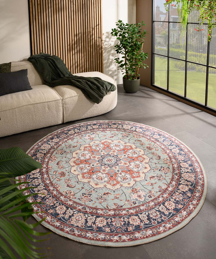 Heritaged Rond Vintage buitenkleed - Valenca Nova saliegroen|rood -