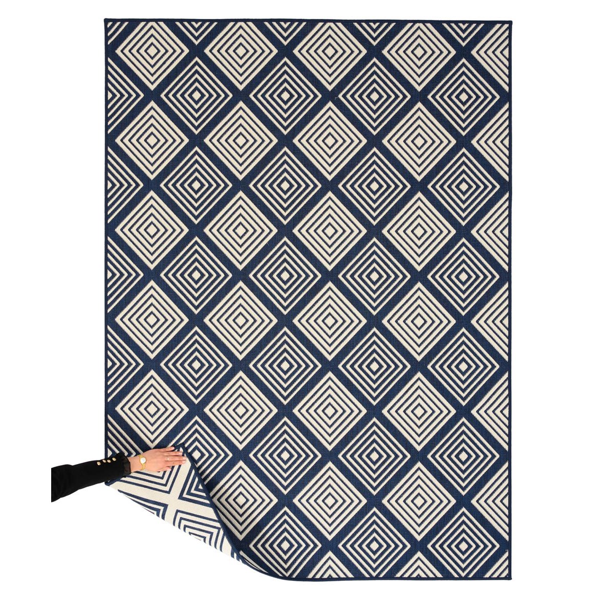 Tapeso Buitenkleed ruit - Flip Gem donkerblauw - 160x220 cm