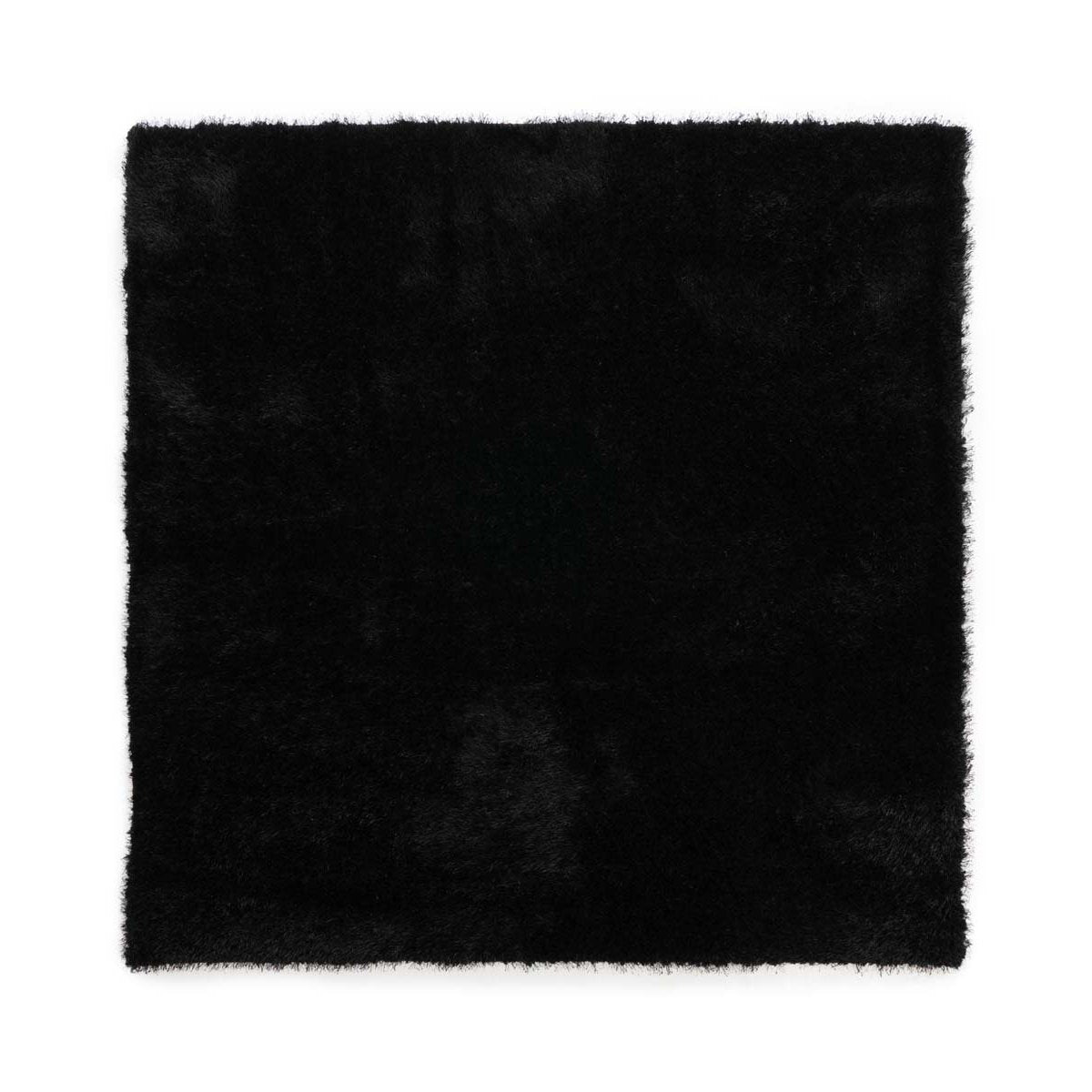 Tapeso Vierkant hoogpolig vloerkleed velvet - Posh zwart - 160x160 cm