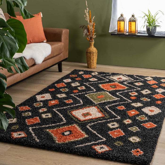 Boho&me Hoogpolig vloerkleed bohemian Artisan - antraciet|multi -