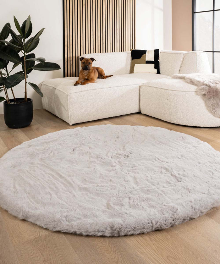 Tapeso Fluffy vloerkleed rond - Comfy Deluxe lichtgrijs - 100 cm rond