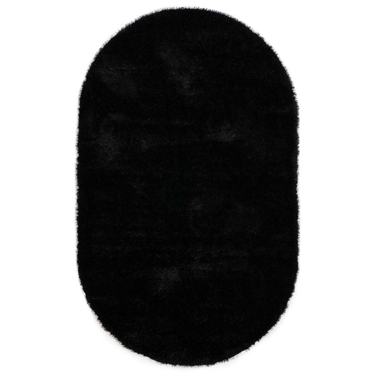 Tapeso Ovaal hoogpolig vloerkleed velvet - Posh zwart - 150x240 cm