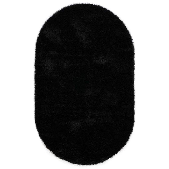 Tapeso Ovaal hoogpolig vloerkleed velvet - Posh zwart - 150x240 cm