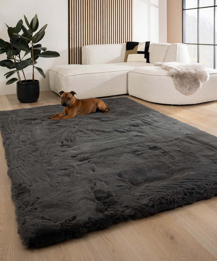 Tapeso Fluffy vloerkleed - Comfy Deluxe donkergrijs - 160x230 cm