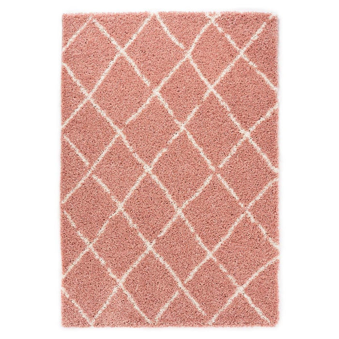 Boho&me Hoogpolig vloerkleed ruiten Habitat - roze|wit - 280x380 cm