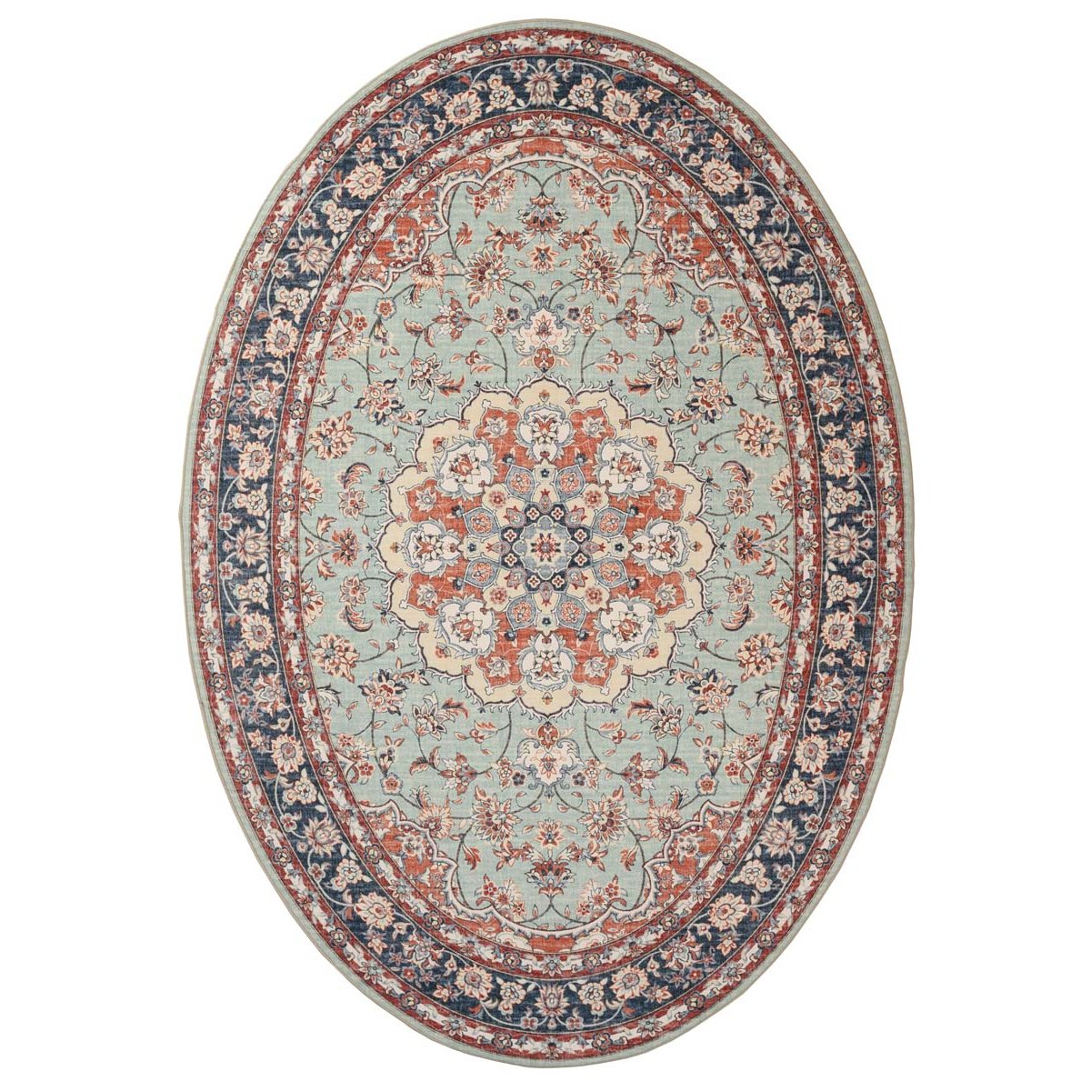 Heritaged Buitenkleed ovaal Vintage - Valenca Nova saliegroen|rood -