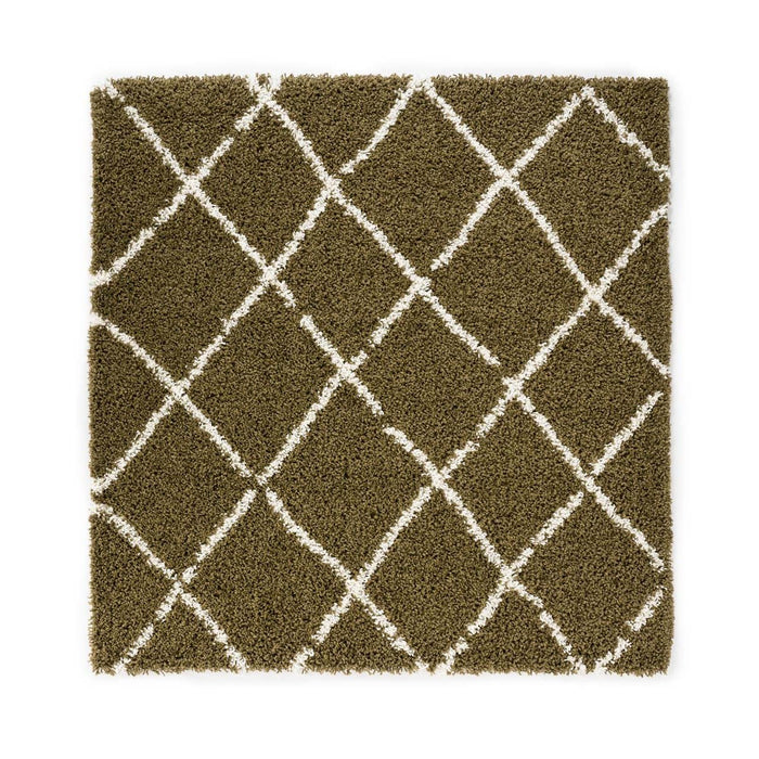 Boho&me Vierkant hoogpolig vloerkleed ruiten Habitat - olijfgroen|wit