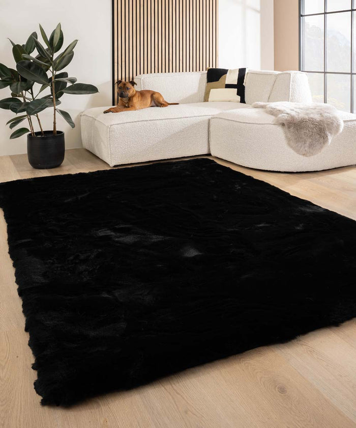 Tapeso Fluffy vloerkleed - Comfy Deluxe zwart - 230x330 cm