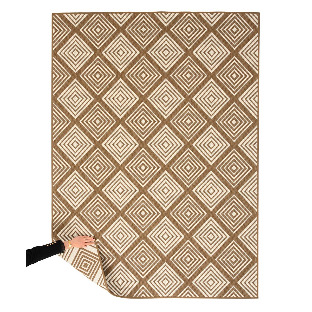 Tapeso Buitenkleed ruit - Flip Gem lichtbruin - 160x220 cm