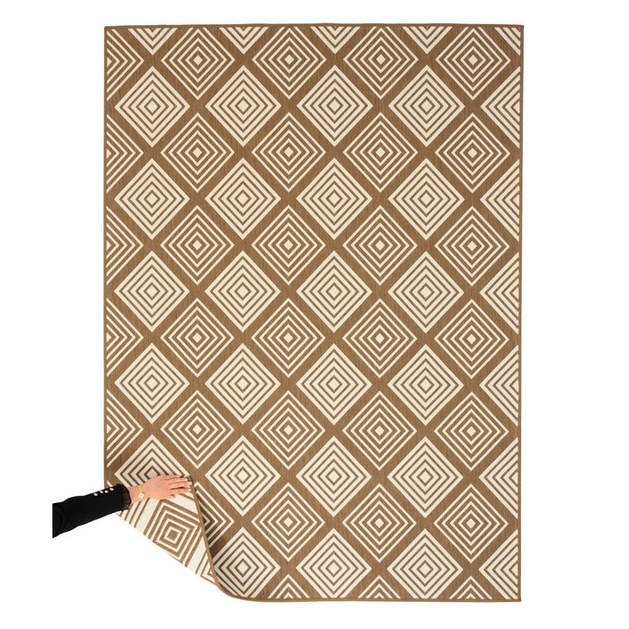 Tapeso Buitenkleed ruit - Flip Gem lichtbruin - 160x220 cm