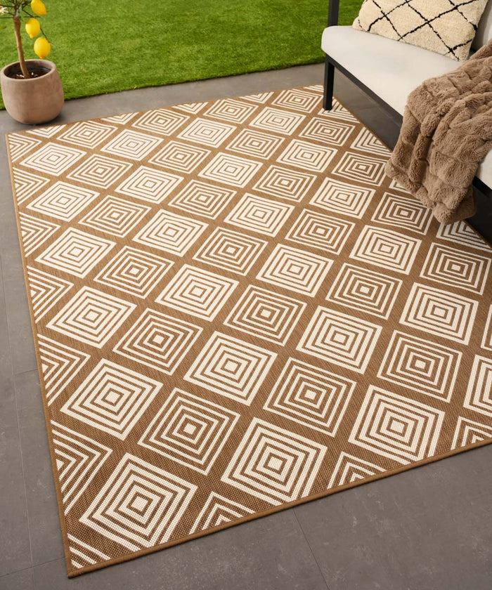 Tapeso Buitenkleed ruit - Flip Gem lichtbruin - 160x220 cm