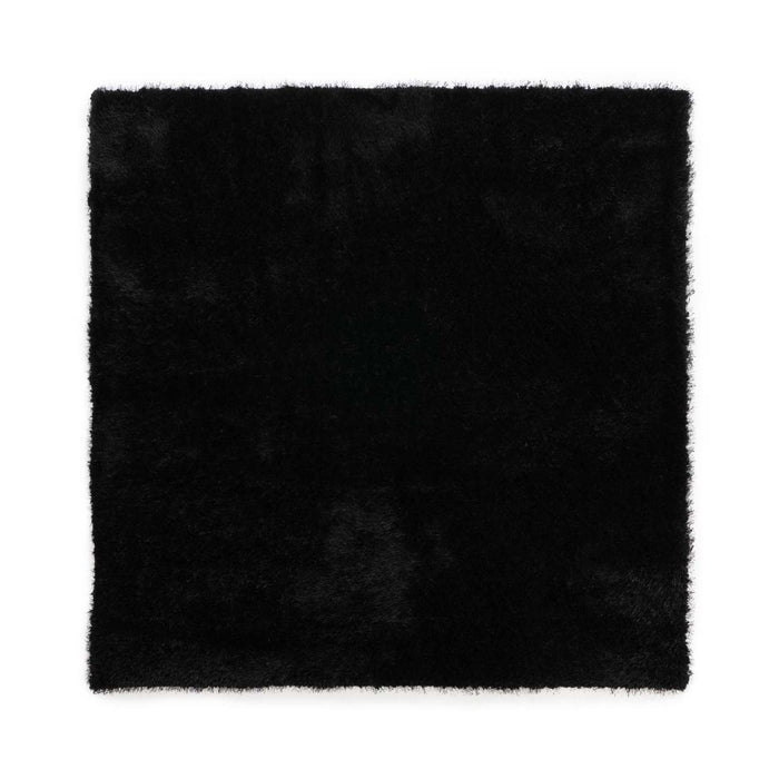 Tapeso Vierkant hoogpolig vloerkleed velvet - Posh zwart - 120x120 cm