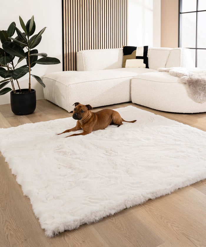 Tapeso Fluffy vloerkleed vierkant - Comfy Deluxe wit - 100x100 cm