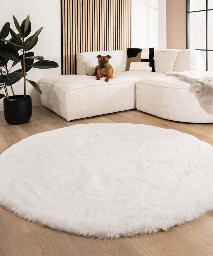 Tapeso Fluffy vloerkleed rond - Comfy Deluxe wit - 100 cm